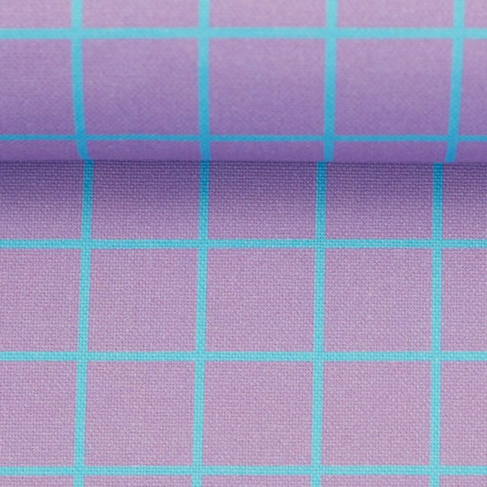 Happy Canvas Story Stoff mit lila Grundton und blauem Grid Muster aus Baumwollcanvas