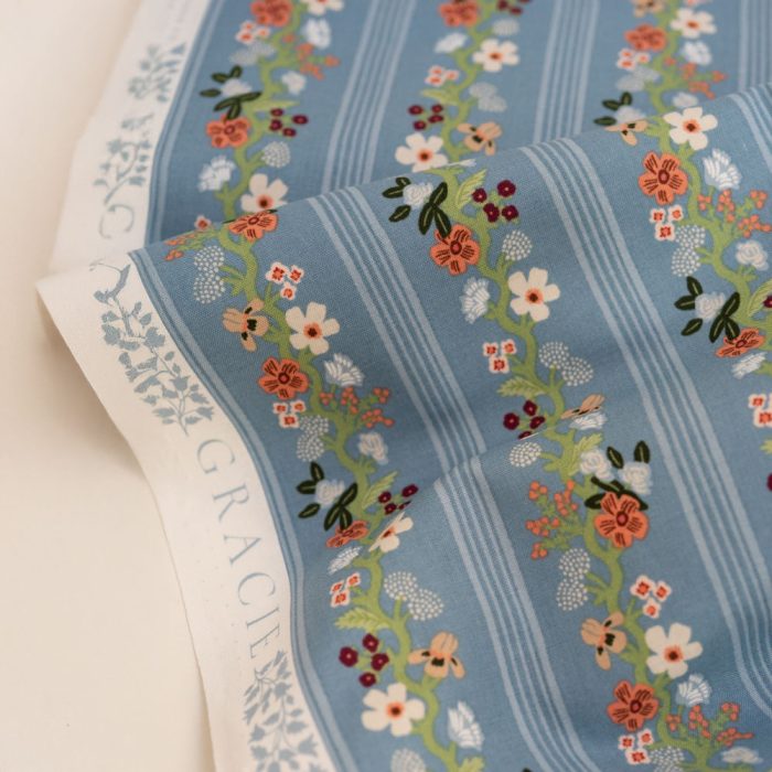 Rifle Paper Floral Trellis Stripe Slate Baumwollstoff florales Streifenmuster